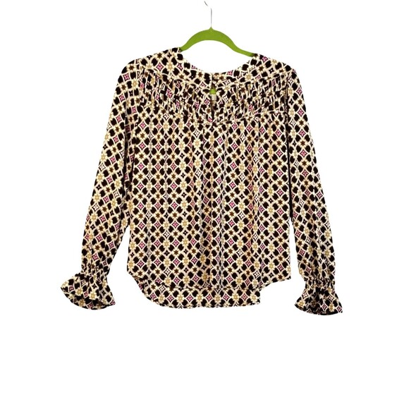 LOFT Tops - Long Ruffle Sleeve Blouse Women's S Graphic Career Comfort Boack Brown Gathered